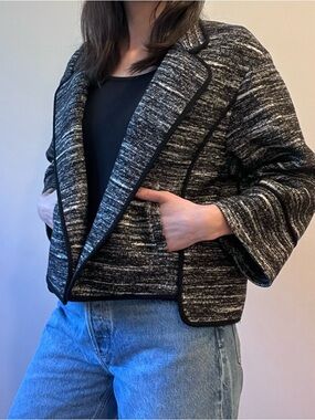 Classiques Entier Black & White Marled Cotton-Wool Jacket Size S/M 3/4 Sleeve